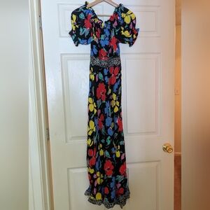 NWT RIXO for Target Floral Off the Shoulder Puff Maxi Dress Black
